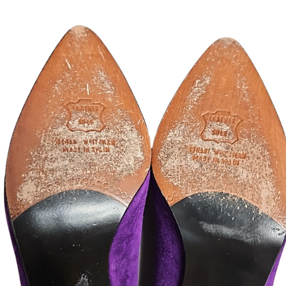 Stuart Weitzman Purple Suede Goldtone Stiletto Heel Pumps Size 7 1/2 M - Picture 11 of 15